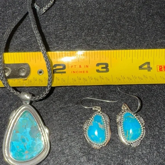 Stauer Turquoise and Silver Pendant Necklace and Earring Set.
